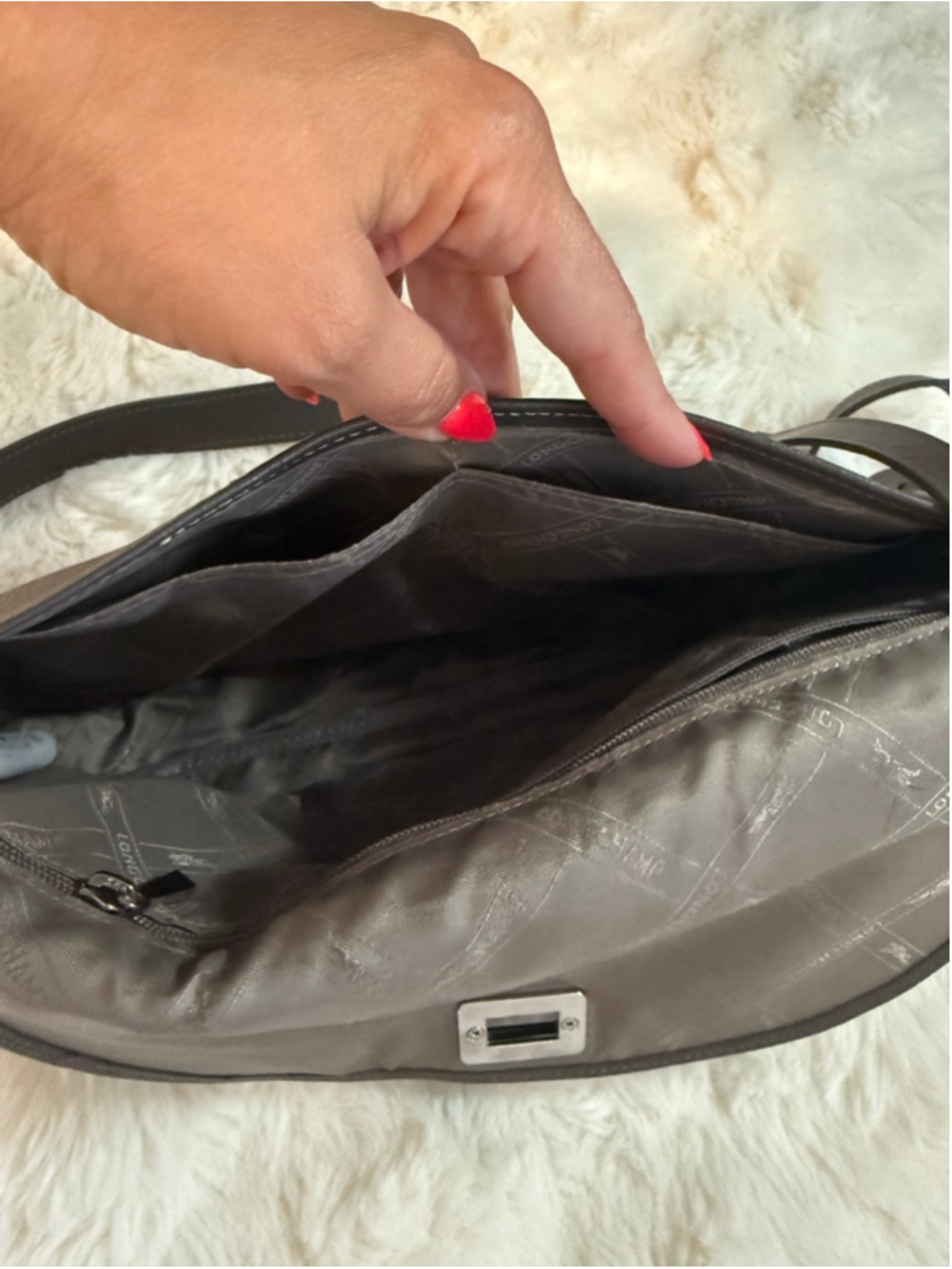 Women's vintage Longchamp Longchamp Le Foulonné saddle bag, grey